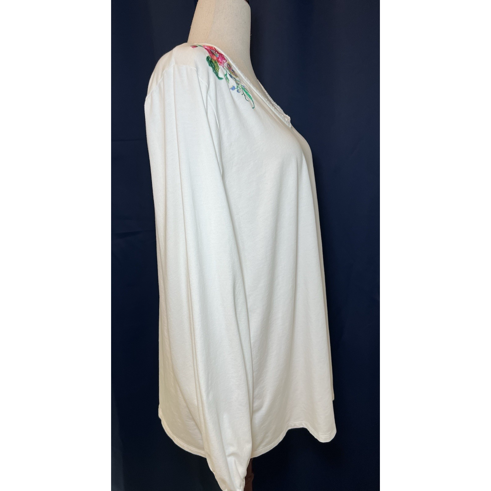 Susan Graver (3x) Tunic-Floral-Peasant-Layered-Boho Chic-Festival-White L/S Euc — image 4 of 8
